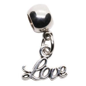 Stainless Steel Charm Bead, I Love You Script Dangle for Bracelets and Necklaces